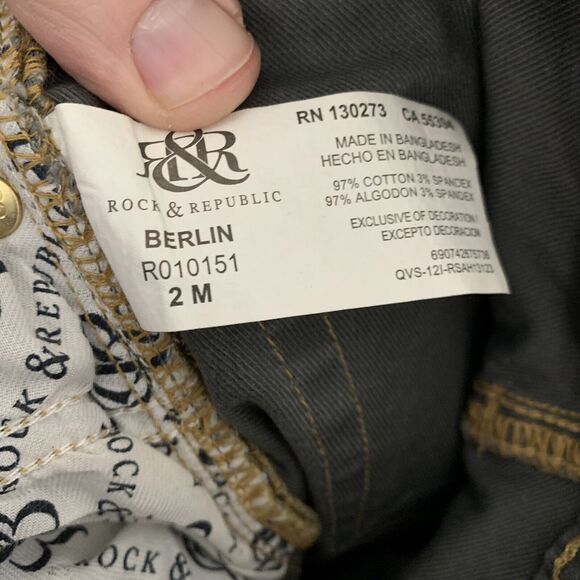 ROCK & REPUBLIC Jeans Womens Sz 2 Gray Metallic GOLD Skinny Berlin Medium - Picture 5 of 6
